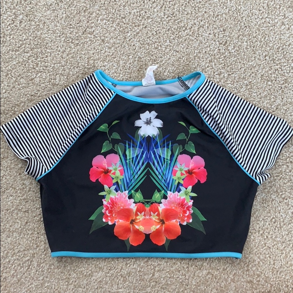 Floral and Striped Bikini Top